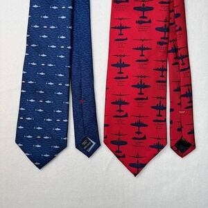 Lot of 2 Silk Ties Tommy Hilfiger Shark Navy & J Bach US Bomber Plane Red Career